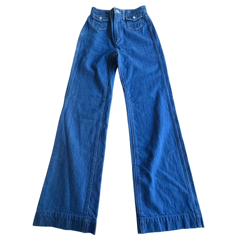 $315 RE/DONE True Rinse High Rise Wide Leg Jeans Blue Denim Women's Size 24 X 32